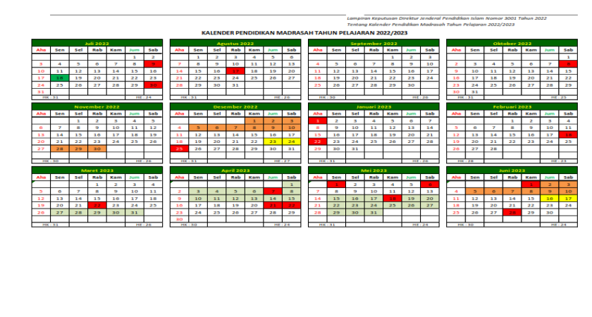 Kalender Pendidikan Tahun Pelajaran 2022/2023 Format Excel